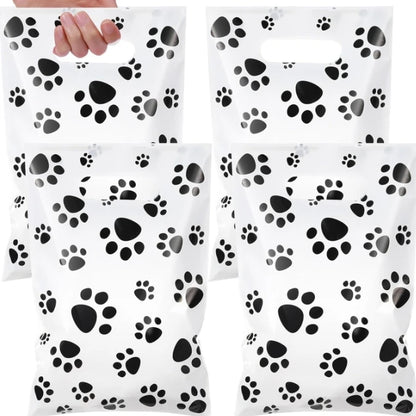 30/20/10pcs Pink Paw Gift Bag Birthday Decoration Black Footprints Dog Cat Handle Goody Bags Biscuit Wrapper Kids Party Supplies