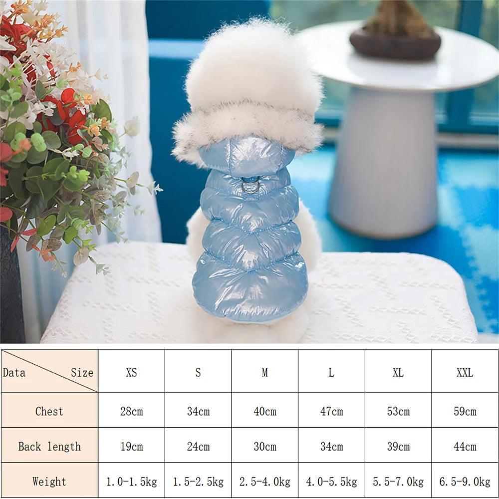 the PUFFY PRINCESS - Fashion Winter Dog Down Jacket, Warm Fleece Pet Coat for Small Dogs, Yorkshire Shih Tzu Luxury Fur Collar Puppy Clothes Outfits