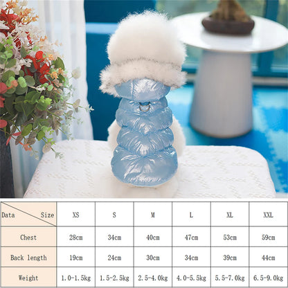 the PUFFY PRINCESS - Fashion Winter Dog Down Jacket, Warm Fleece Pet Coat for Small Dogs, Yorkshire Shih Tzu Luxury Fur Collar Puppy Clothes Outfits