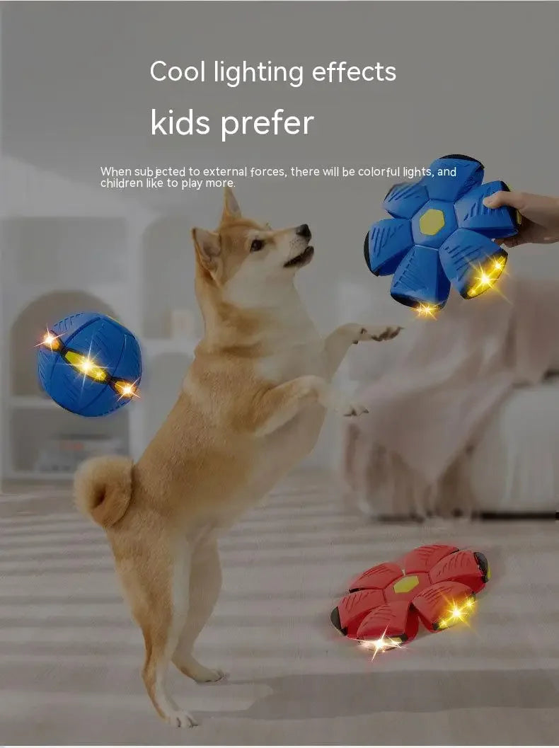 Dog Toys Bouncing Ball Throw Disc Ball with LED Light Toy Kid Outdoor Garden Basketball Game Interesting Throw UFO Disc Balls