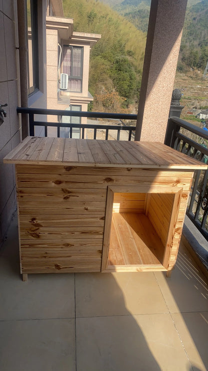 the PINEHOUSE - Large Solid Wood Doghouse, Outdoor Rainproof, Outdoor Waterproof Four-Season Pet Nest, Cat/Dog Cage Golden Feather Edge Animal