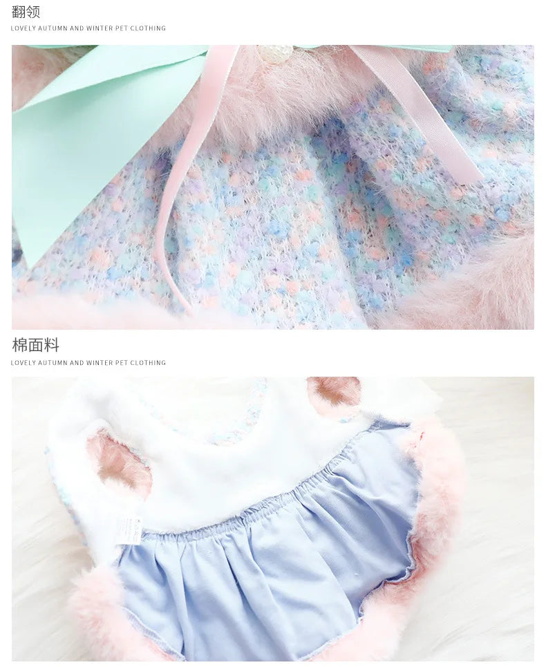 Dog Clothing Winter Thickened Cat Princess Dress Color Tow Dog Double-layer Skirt Fashion Design Warm Dog Coat