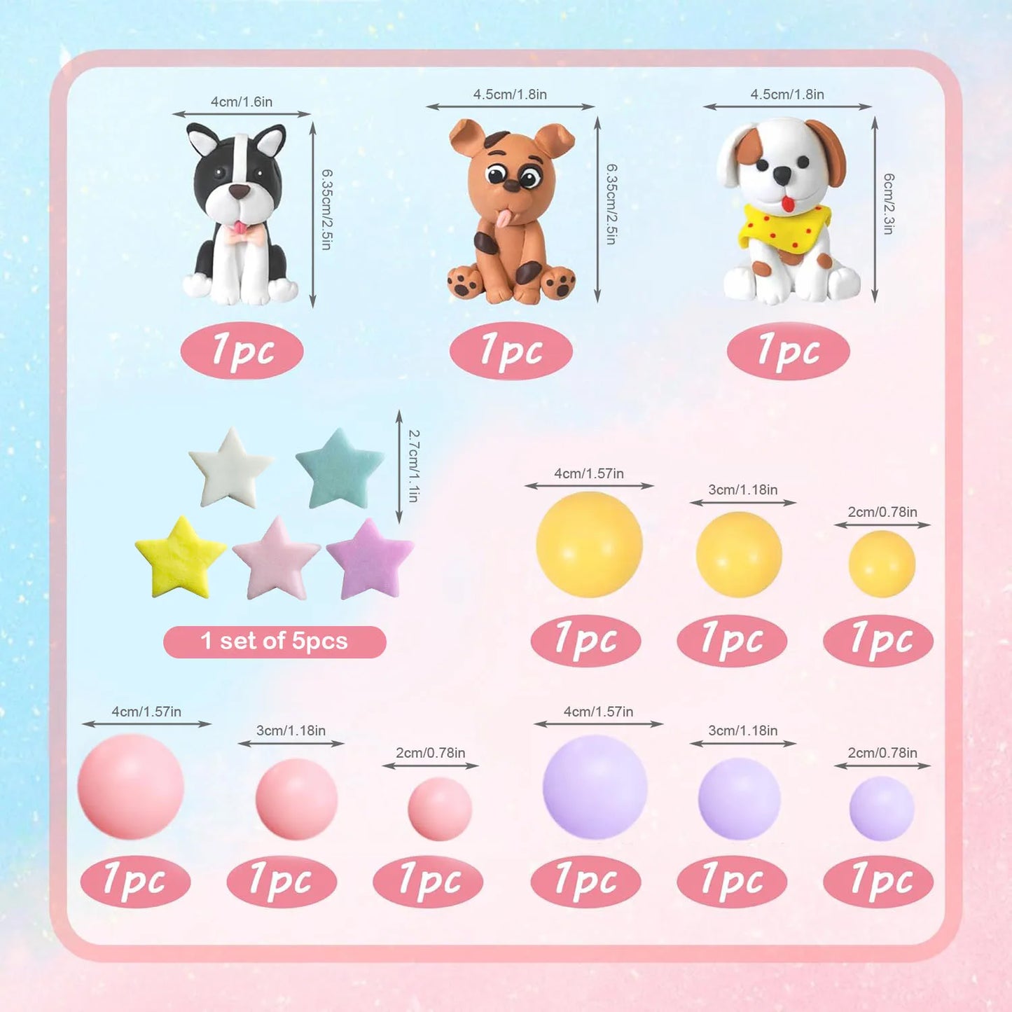 Dog Cake Topper Clay Figurines Puppy Star for Dog Theme Birthday Party Paw Cute Dog Pet Party Baby Shower Supplies