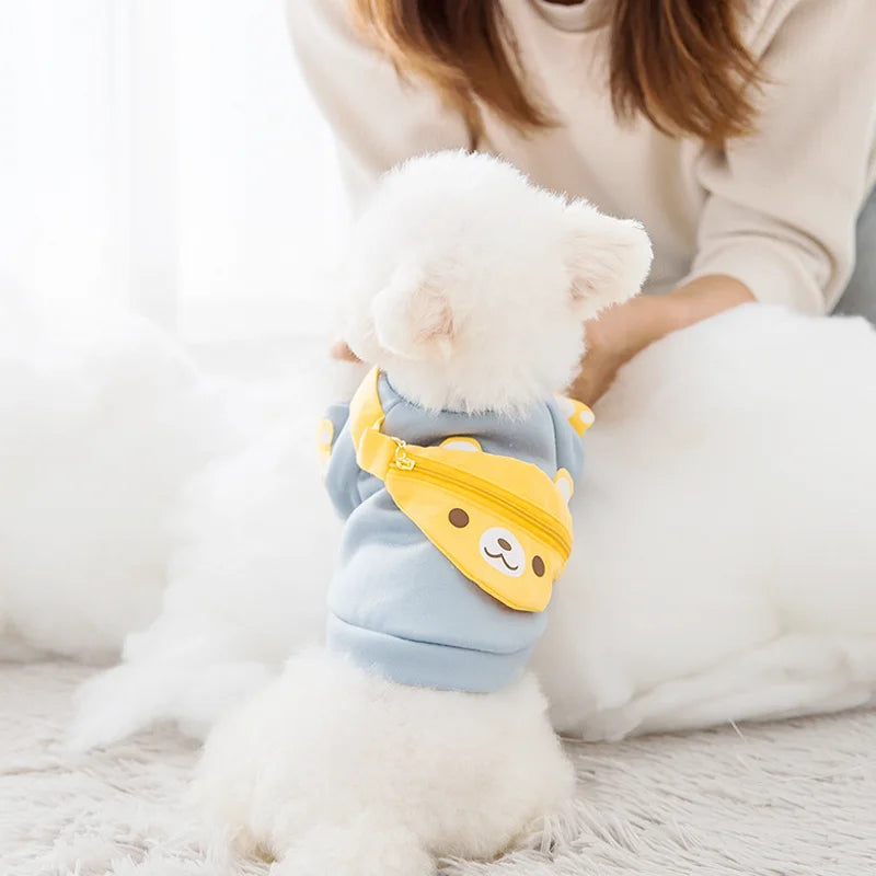 Autumn Winter Pet Dog Warm Clothes Fleece Dog Hoodies Coat with Messenger Bag Chihuahua French Bulldog Pullover Dog Girl Costume