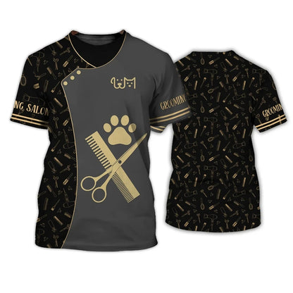 the PET GROOMER - Pet Groomer Shirt, Men's T-Shirts, Unisex Grooming Uniform Tops, Summer Fashion Short Sleeve Workwear Tees, O-Neck Oversized Clothes