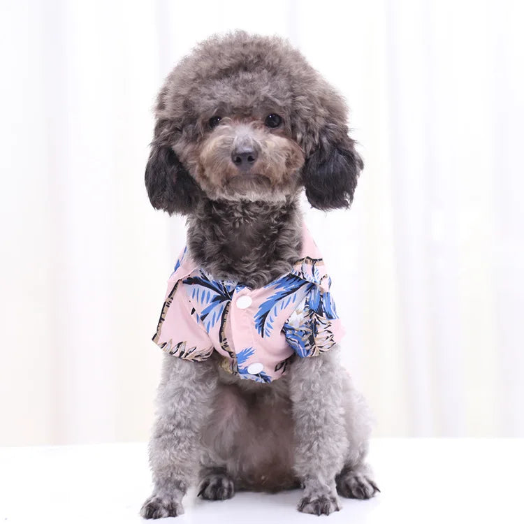 Summer Dog Clothes Coconut Tree Pineapple Flower Print Dog Cat Shirt Short Sleeve Fashion Beach Hawaiian Style Clothes For Pets