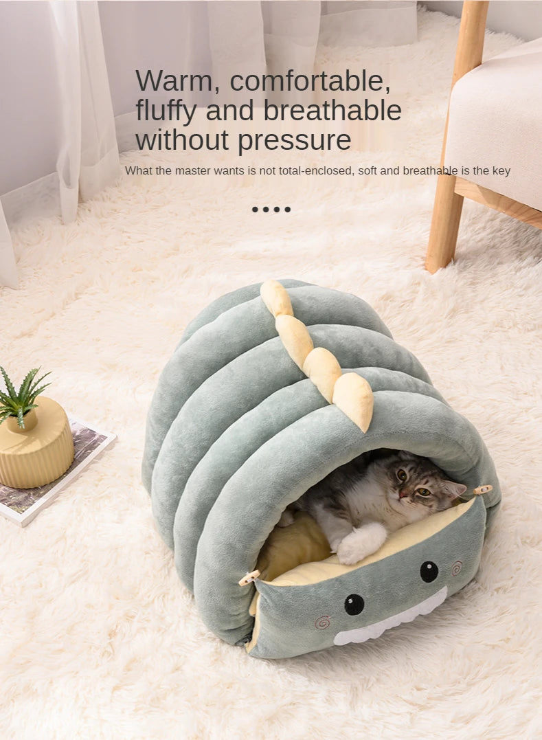 2 In1 Dinosaur Pet Dog House Foldable Cat for Small Dogs Bed Winter Warm Puppy Pads Sofa Removable Sleeping Kennel Nest Products