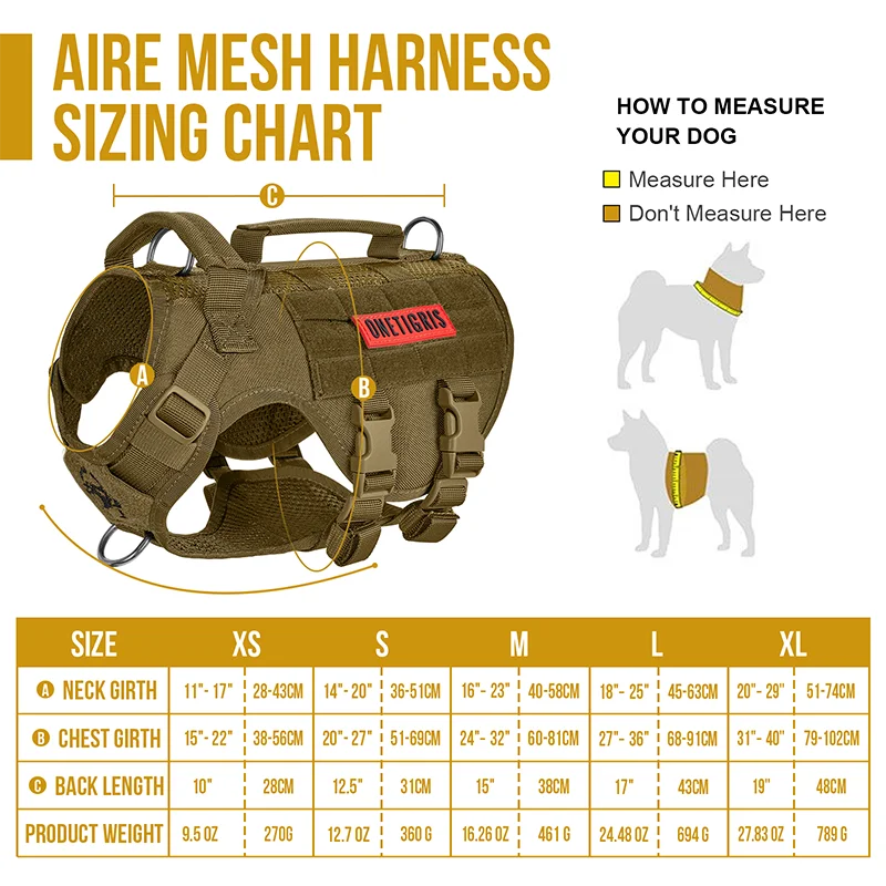 OneTigris Aire Mesh No-Pull Dog Harness Tactical Service Dog Vest Military Style Dog Clothes with Handles for Walking Training