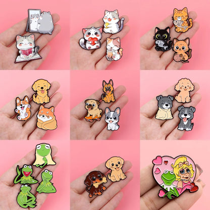 Cute Animals Dogs Cats Enamel Pins Cartoon Frogs Brooch Lapel Pin Badge on Backpack Clothing Accessories Fashion Jewelry Gifts