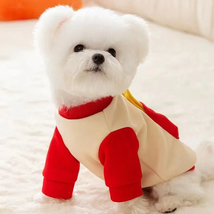 Pet Leash Little Dog Clothes Schnauzer Hoodie Autumn Small Dog Pocket French Fries with Plush Pullover Top Puppy Clothes