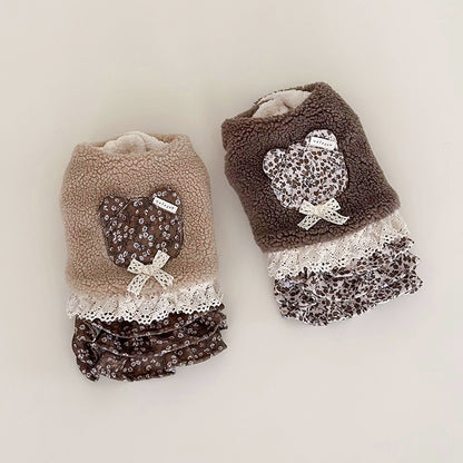 Pet Flower Plush Coat Dog Flower Cake Skirt Cute Dog Plush Hat Dog Clothes Winter Bear Flower Plush Thick Vest Coat Bottom Skirt