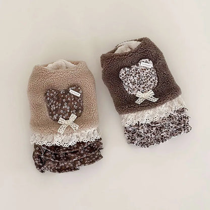 Pet Flower Plush Coat Dog Flower Cake Skirt Cute Dog Plush Hat Dog Clothes Winter Bear Flower Plush Thick Vest Coat Bottom Skirt