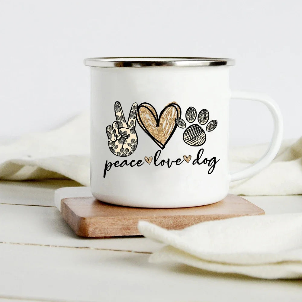 Peace Love Dogs Print Creative Enamel Coffee Mugs Cartoon Dachshunds Dog Paw Party Beer Juice Milk Cups Friend Birthday Gifts