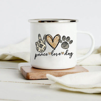 Peace Love Dogs Print Creative Enamel Coffee Mugs Cartoon Dachshunds Dog Paw Party Beer Juice Milk Cups Friend Birthday Gifts