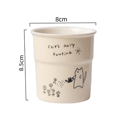 225ml High-quality Ceramic Mugs, Hand-held Cups,simple Cat Illustrations, Breakfast Milk Cups Family Afternoon Tea Cups As Gifts