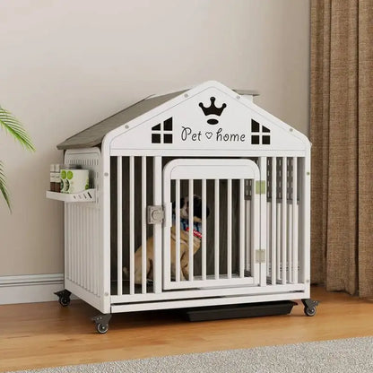 the DOG VILLA - Multi-Functional Solid Wood Steel Frame Pet Dog Villa, Small/Medium-Sized Dog Cage, Indoor Outdoor Dog Cage, Dog Bed with Toilet