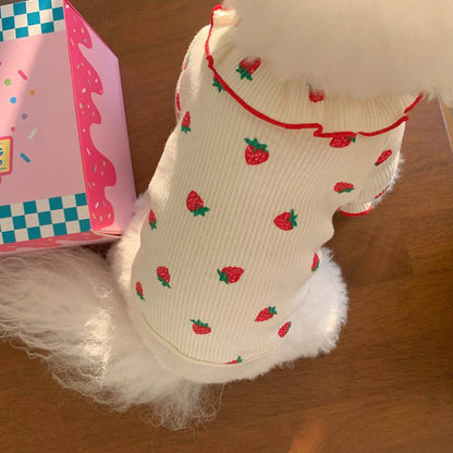 Medium Cat Clothing Cute Dog Clothing for Small Dog Strawberry Dog Vest Summer Breathable Vest Ruffled Collar Pet Clothes