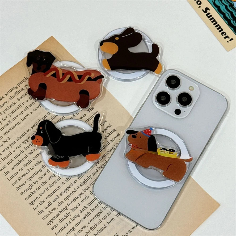 Cute Dachshund Dog Magnetic Holder Grip Tok Griptok Phone Stand Holder Support For iPhone For Pad Magsafe Smart Tok