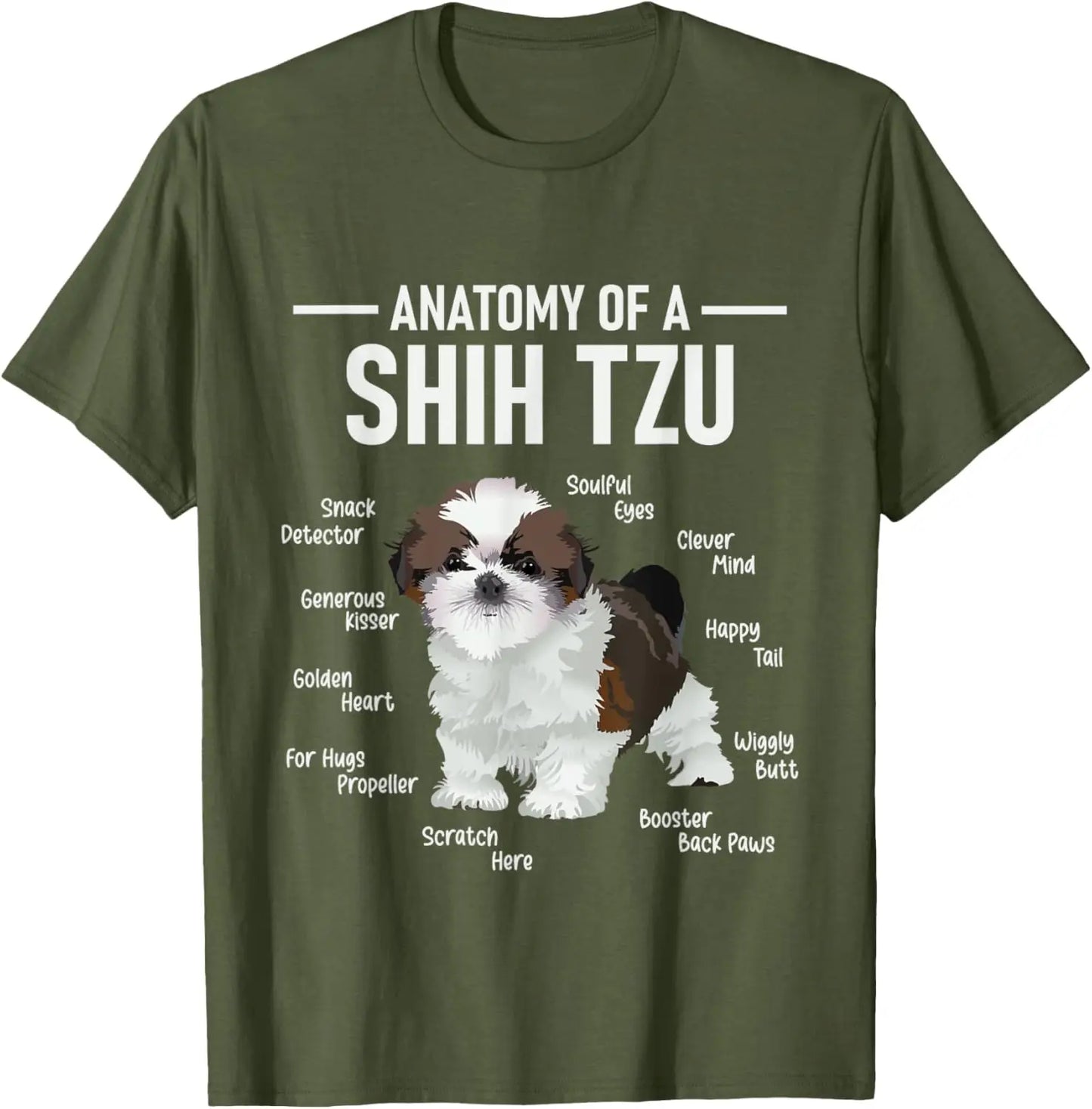 the SHIH TZU ANATOMY - Anatomy of Shih Tzu Animal Dog Breeder Canine Lover T-Shirt, Regular Short Sleeve Tops, O-Neck Casual Style Summer Cotton Tee