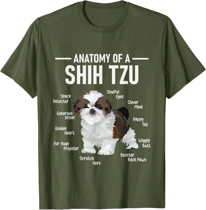 the SHIH TZU ANATOMY - Anatomy of Shih Tzu Animal Dog Breeder Canine Lover T-Shirt, Regular Short Sleeve Tops, O-Neck Casual Style Summer Cotton Tee