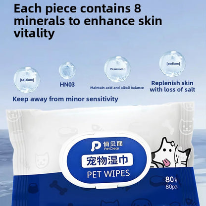 the DOGGY WET WIPES - PETCLEAR 80pcs Dog/Cat Wash-Free Wipes, Pet Bath Deodorant Wipes, Cat/Dog Disposable Grooming Tissues, Pet Cleaning Supplies