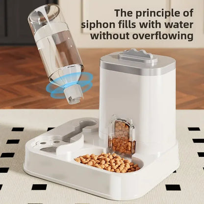 Automatic Cat & Dog Water Dispenser with Integrated Food Basin No Batteries Needed,Automatic Pet Feeder One-Piece Design