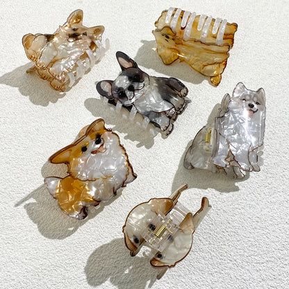 Cute Cartoon Acrylic Corgi Chihuahua Dog Printed Hair Clip Claw For Women Girls New Geometric Hairpin Hair Accessories Tool