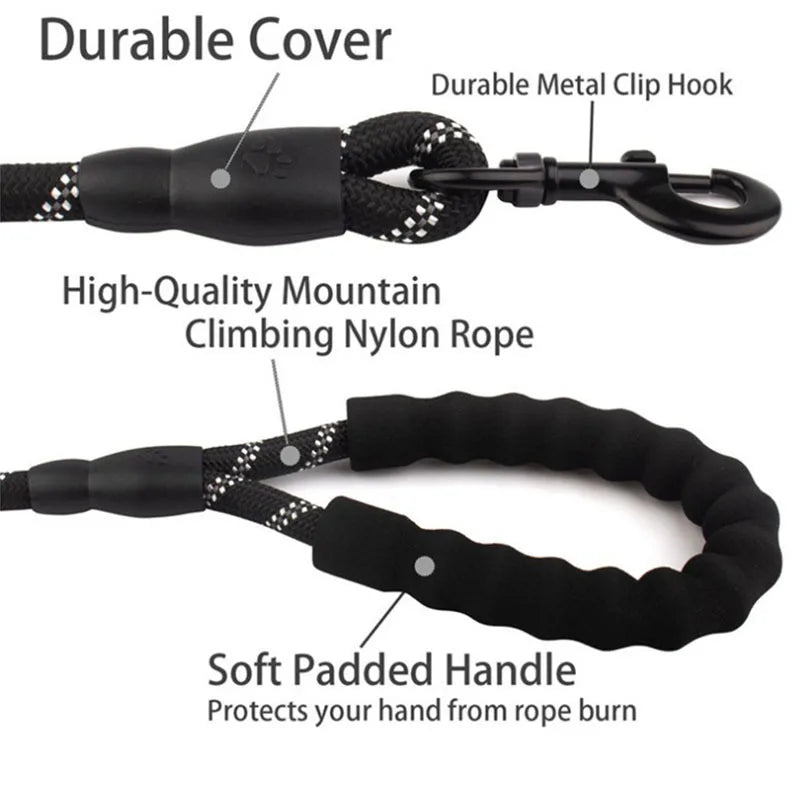 the COMFORT GRIP SAFETY LEASH - Reflective Dog Leash with Comfortable Padded Handle - Double Heavy Duty Traction Rope for Strong Dogs - Enhance Safety and Control