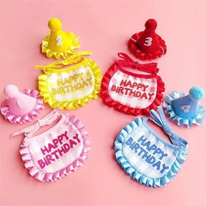 Dog Birthday Scarf Hat Set Cat Birthday Party Supplies Pet Scarf Puppy Birthday Lace Hat Scarf for Small Medium Dog Pet