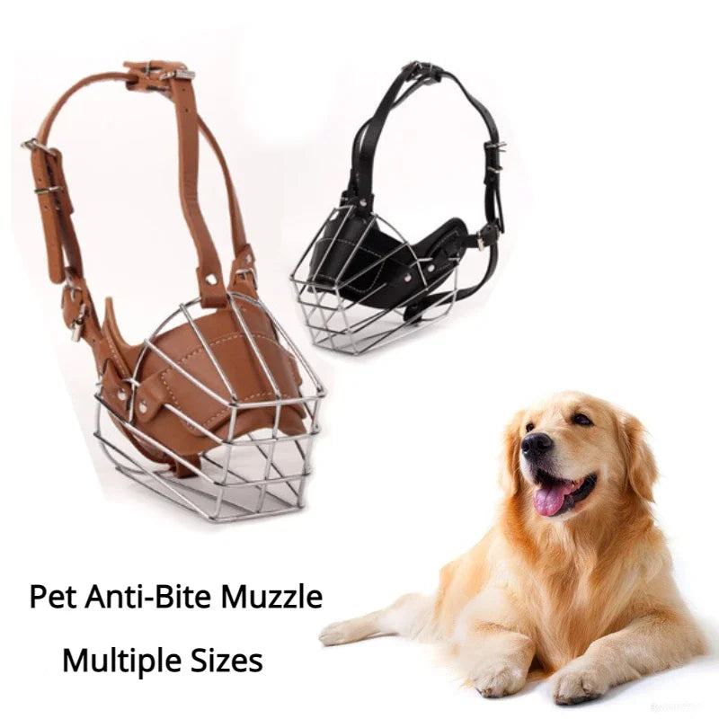 Adjustable Leather Metal  Breathable Dog Muzzle Anti Biting Pet Mouth Mask Dog Accessories