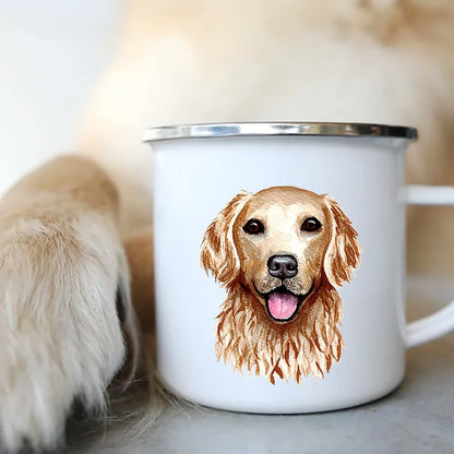 Cute Dog Printed Enamel Coffee Tea Mugs Office Home Party Beer Drink Cola Cups Funny Handle Camping Water Mug Best Friend Gifts