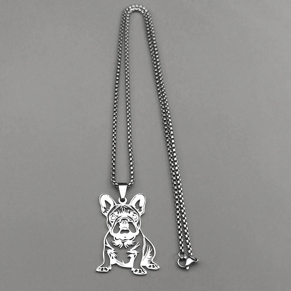 Sweet French Bulldog Chain For Women Men Stainless Steel Silver Color Animal Puppy Pug Dog Lovely Pendant Necklace Jewelry
