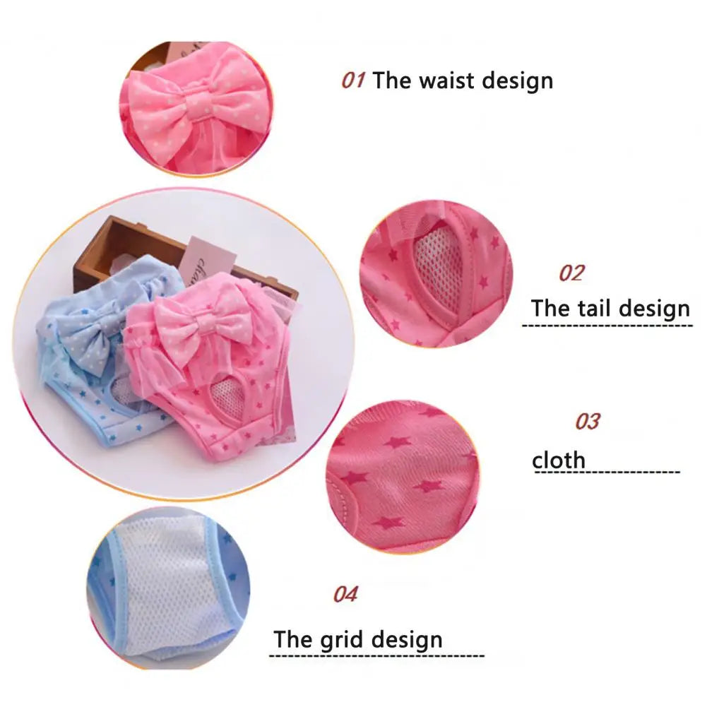 Dog Menstrual Pants Comfortable Anti-harassment Pet Sanitary Pants Breathable Cotton Puppy Bowknot Diaper Clothing Pet Supplies