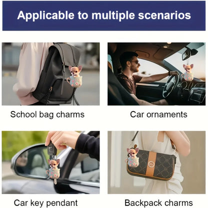 2D Chic Chihuahua Keychain Puppy in Tea Cup Pendant Ornament Acrylic Charm For Christmas ,Backpack,Bag,Home,Festive,Gift&Decor