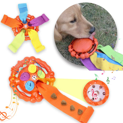 Dog Interactive Toy Colorful Tug Chew Ball with Treat Hiding Ropes, Beef Flavor, Fun Sound Play, Pet Training Stress Relief