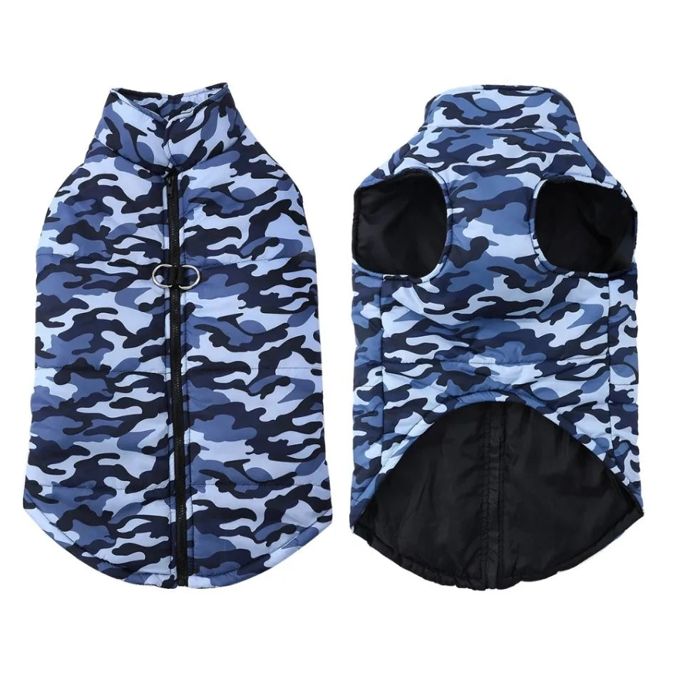 Winter Warm Big Dog Clothes Camouflage Sleeveless Pet Vest Jacket Windproof Large Dog Coat Zipper D-ring 4XL-6XL Puppy Outfits