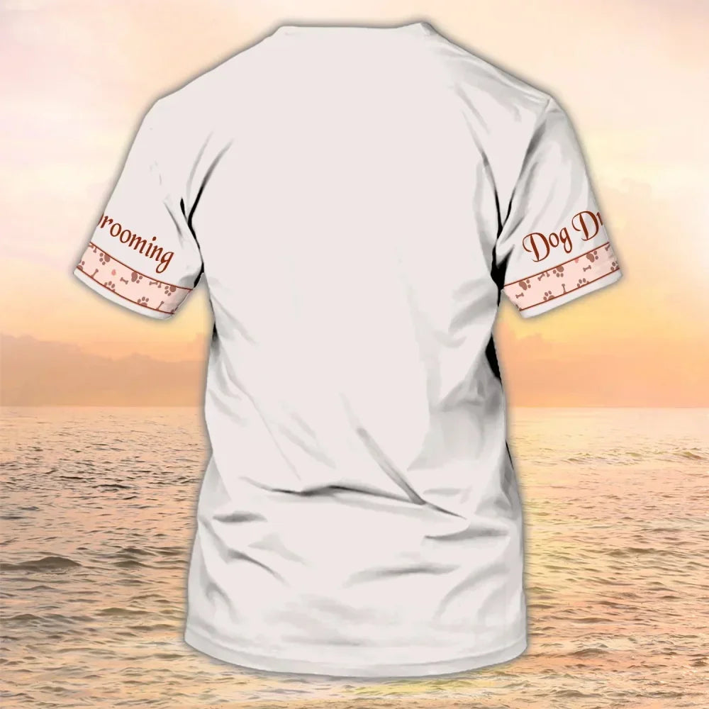 the GROOMER - Dog Grooming Graphic Printed Casual T-Shirts, Pet Groomer Customized Oversized Workwear, EU Size Unisex Pullover