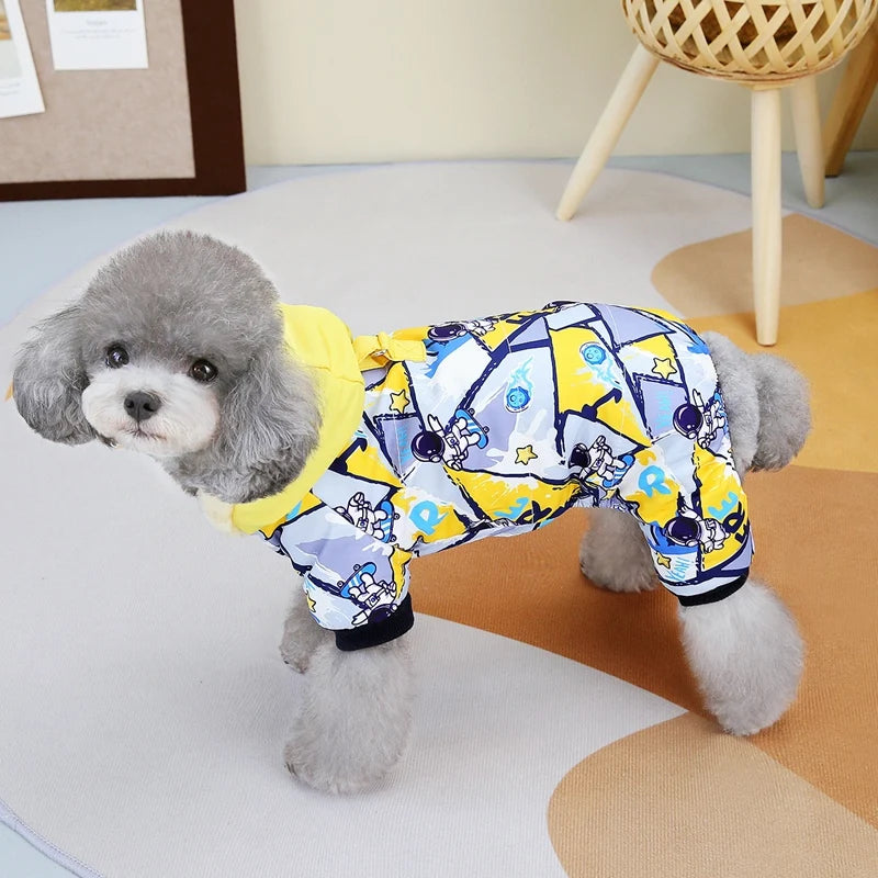 the ASTRO DOG - Snow-Proof Pet Clothing for Small/Medium Dogs, Winter Warm Puppy Hoodie Jumpsuit, Overall Down Parkas Apparel Chihuahua Corgi Suit