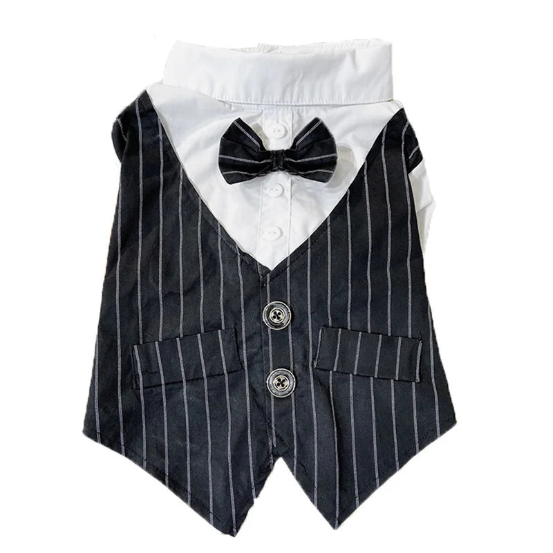 Dog Shirt Stylish Suit Pet Small Dog Clothes Bow Tie Wedding Shirt Costume Formal Tuxedo With Bow Tie Puppy Cat Bulldog Clothing