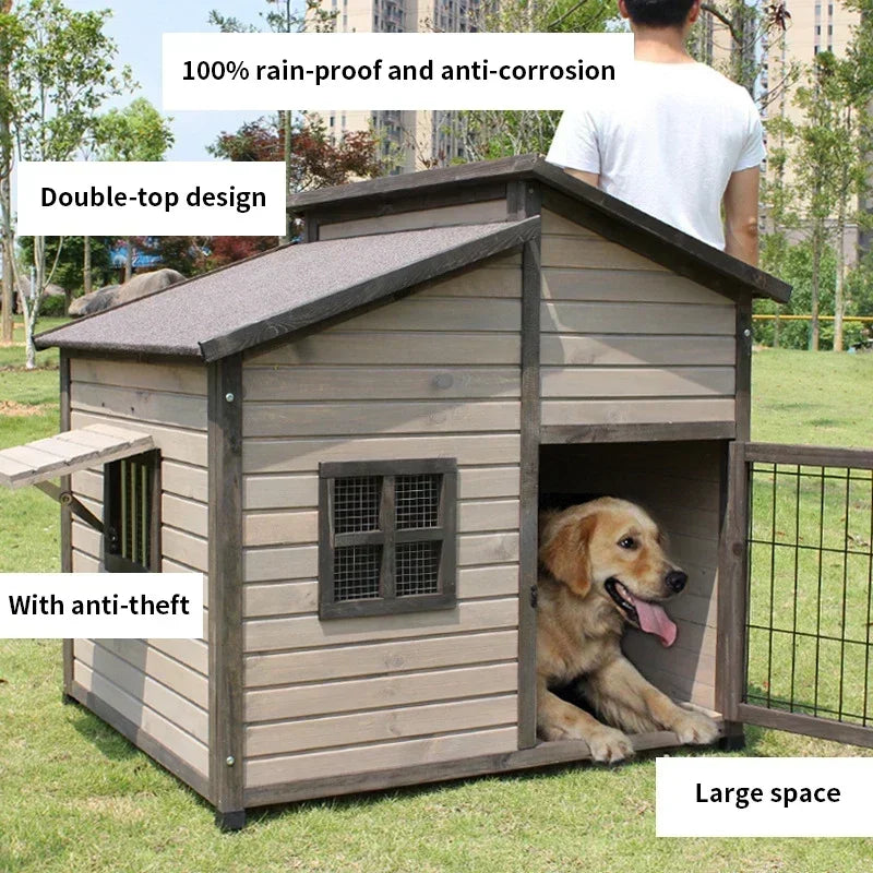 the DOUBLE DUPLEX DOGHOUSE - Custom 118cm*102cm*117cm Outdoor Dog Niche, Large Rainproof Wooden Dog Kennel, Pet Cages Houses
