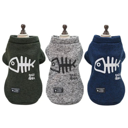 Cute Fleece Pet Clothes Fish Bone Pattern Warm Dog Hoodie Sweater Autumn Winter Dog Vest Button Dogs Short Sleeve Jacket Vest