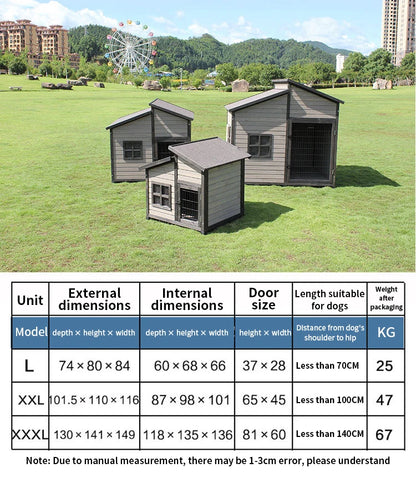 the DOUBLE DUPLEX DOGHOUSE - Custom 118cm*102cm*117cm Outdoor Dog Niche, Large Rainproof Wooden Dog Kennel, Pet Cages Houses