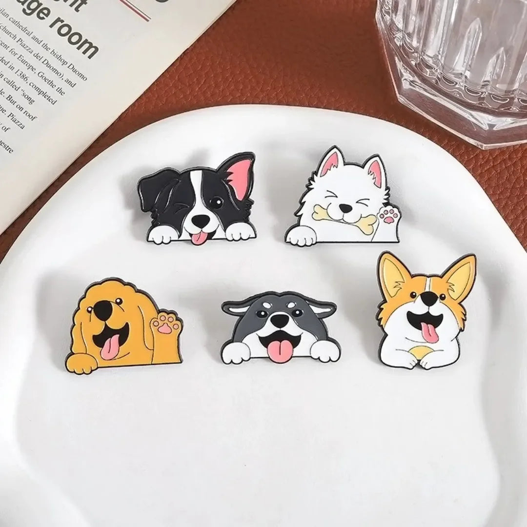 Cartoon Pet Enamel Pin Cute Golden Retriever Border Collie Dog Animal Brooch Backpack Jacket Lapel Badge Jewelry Gift For Friend
