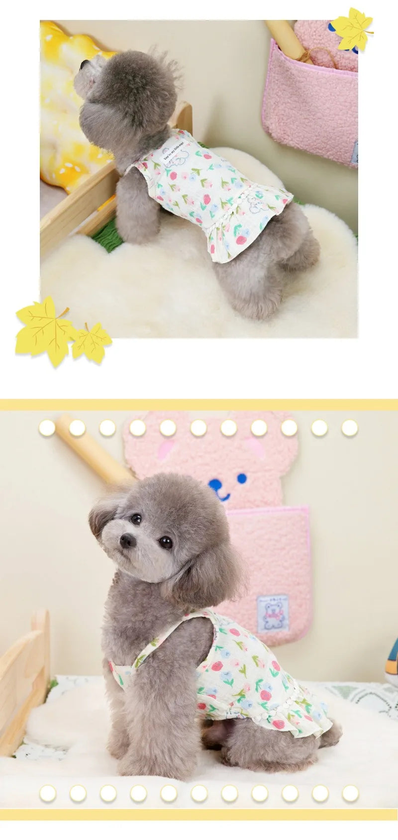 Cotton INS Cherry Pet Puppy Skirt Dog Clothes Small Dog Pomeranian Dresses Teddy Summer Floral Suspender Skirt Puppy Clothing