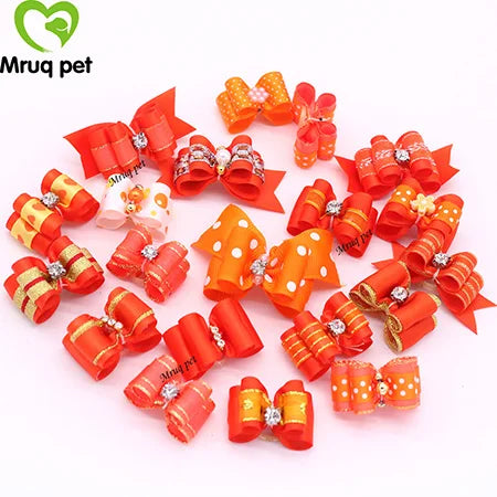 20pcs Pet Dog Cute Hair Bows with Rhinestone&Flowers Ribbon Bows Dog Hair Accessory Dog Groomining Pet Supplies