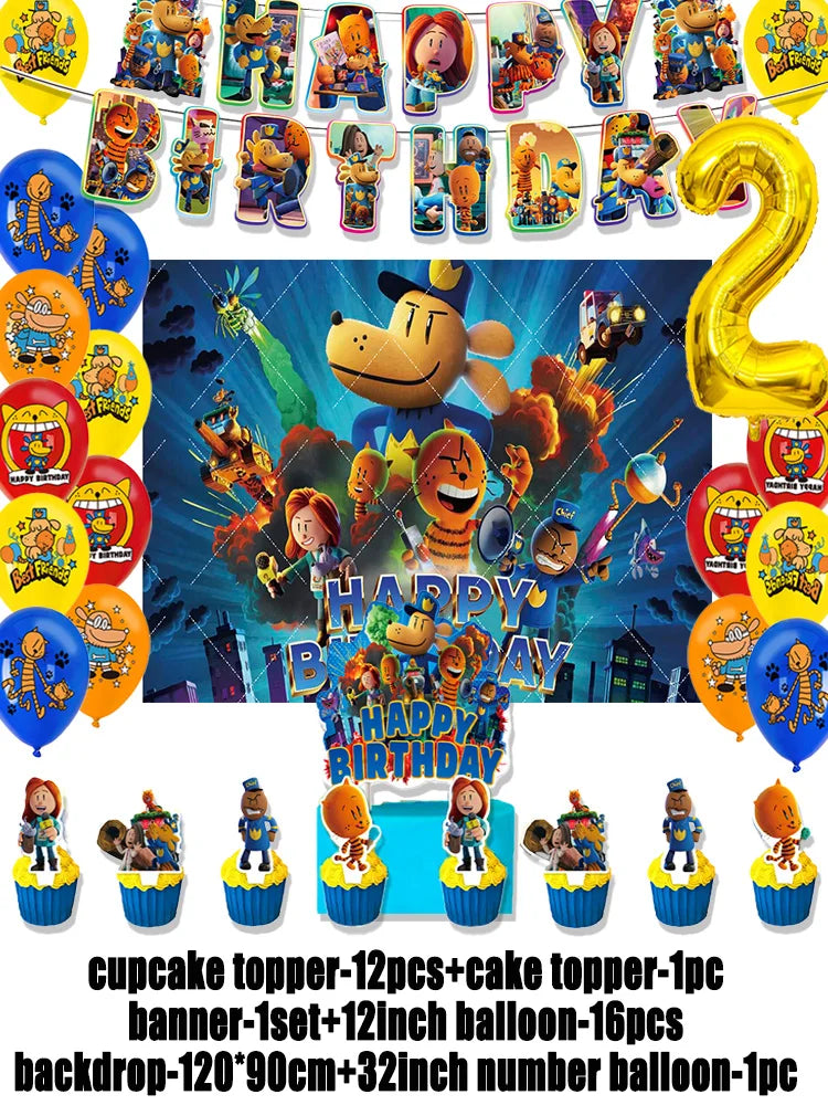 Cartoon DOGS MAN Theme Birthday Party Supplies Decoration Best Friend Balloon Banner Backdrop Cupcake Topper for Kids Child Gift