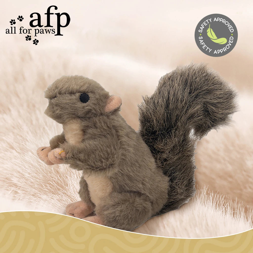All For Paws Dog Faux Fur Squirrel Toys For Dogs Animal Realistic Squeaker Wildlife Fleece No-Toxic Dolls Pet Accessories