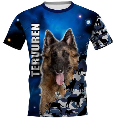 the BLUE SPACE DOGS - Amstaff Pitbull Dog T-Shirt, Men's 3D Doggy Printed Tee Shirts, Women's Clothing, Summer Kids Casual Tops Tees Short Sleeve