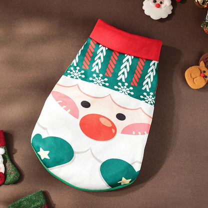 Christmas Santa Dog Vest Warm Fleece, Cartoon Print Pet Jacket, Red/Green, Sleeveless, Sizes S–XL for Small/Medium Dogs