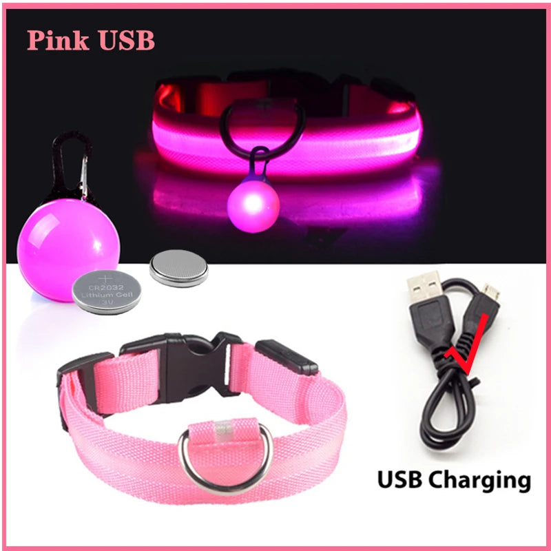 the LUXEGLOW LED SAFTERY COLLAR - USB Charging Glowing Dog Collar with Pendant, Detachable Luxury LED Light, Bright for Small Dogs/Cats, Night Safety Collar
